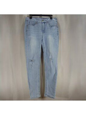 Seven7 Womens Jeans Size 12 Tummyless High Rise Skinny Light Blue Distressed